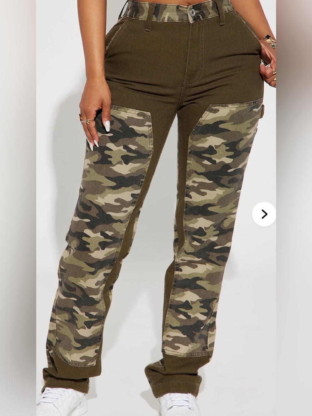Fashion Nova Women's Camo Carpenter Jeans - Olive Green & Brown - Picture 7 of 8